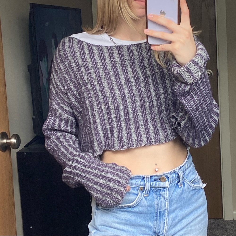 cropped urban outfitters striped sweater